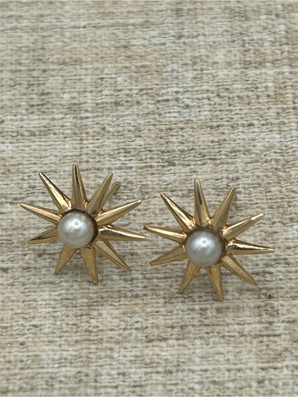 Vintage 14k Starburst Pearl Stud Earrings